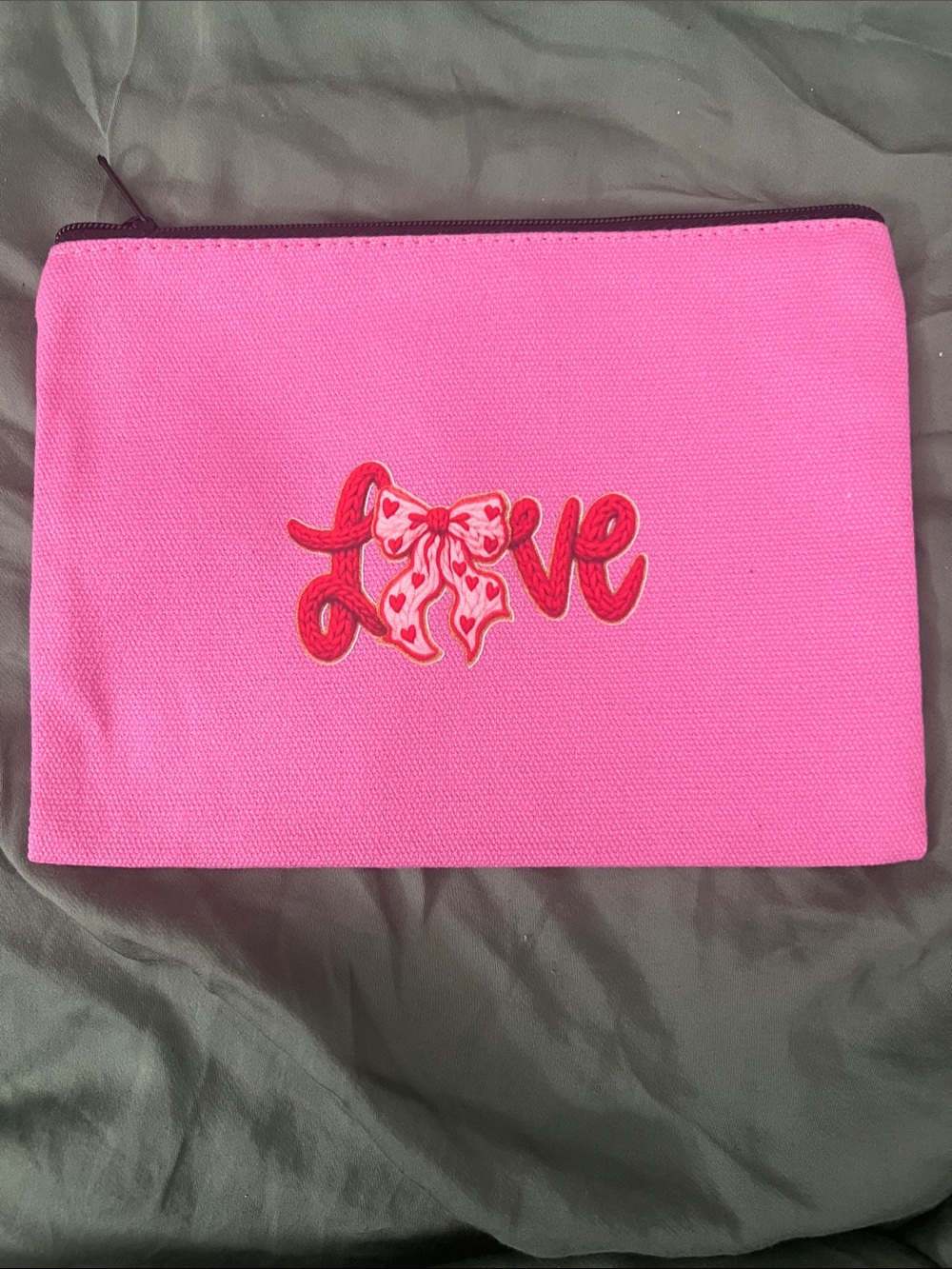 Custom Zippered canvas “Love” pouch for make up, pens etc - 5x7 inch